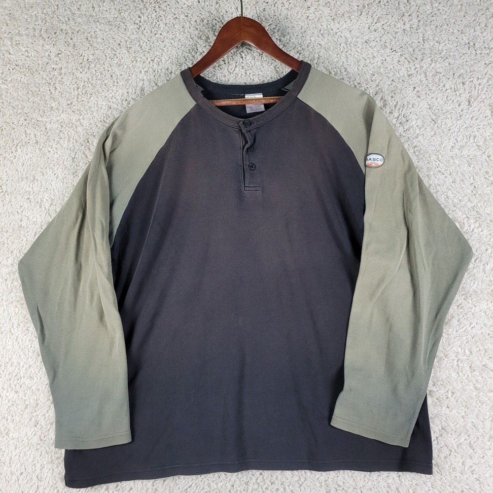 Rasco FR Henley Men's 2XL Tan Brown Two-Tone Long Sleeve Work Shirt FR0401GY